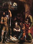 Giulio Romano La nativite de l'enfant jesus avec l'adoration des bergers entre Saint Jean l'Evangeliste et Saint Longin Sweden oil painting artist